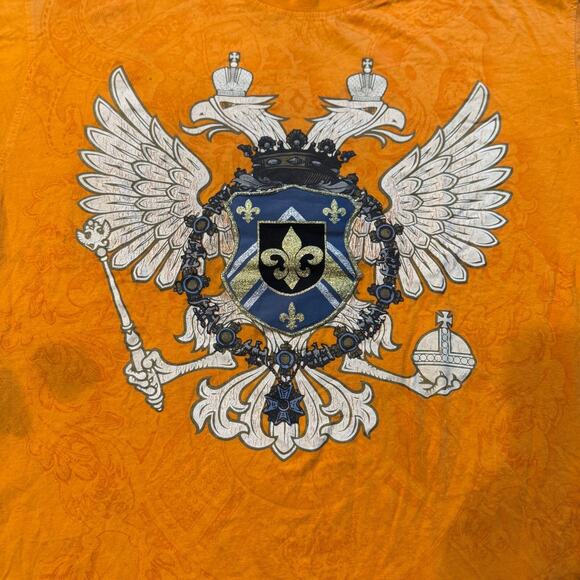 Avirex Tee Mens Large L Orange Graphic Eagles Coat of Arms JNCO Style - Picture 4 of 10